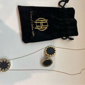 House of Harlow 1960 Black and Gold Pendant Necklace with Matching Earrings